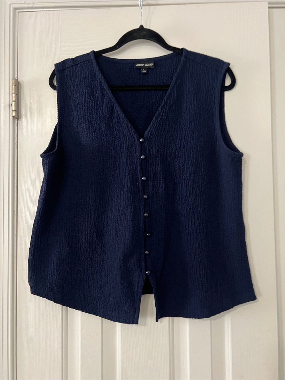 Modern Works Navy Sleeveless V-Neck Button Front Top